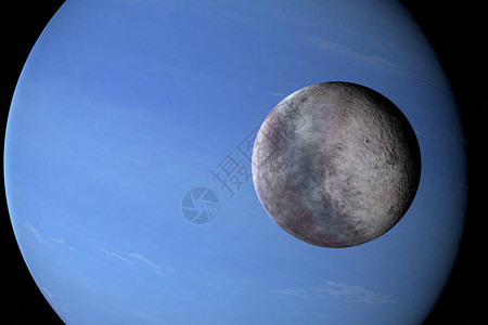 海卫一在逆行轨道上围绕海王星行运行图片