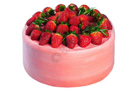 特写孤立的全粉色草莓马斯卡彭蛋糕图片