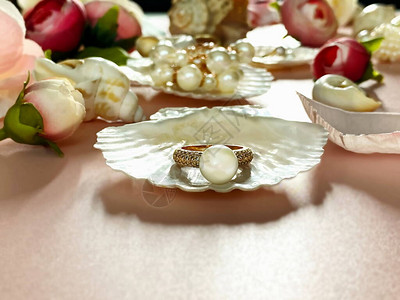 珠宝金白色珍珠贝壳奢华魅力时尚服装珠宝图片