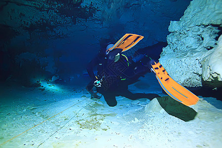 在尤卡坦潜水的危险洞穴高清图片