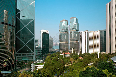 香港中环金钟及香港公园建筑天际线图片