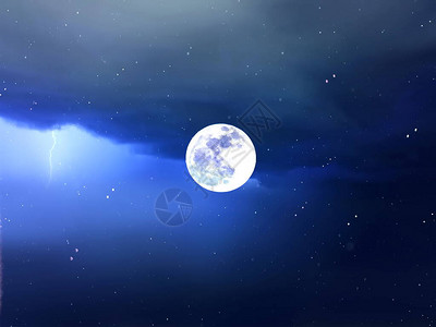 海上蓝天星夜月亮图片