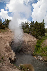 怀俄明州黄石公园的龙口泉洞开放浓图片