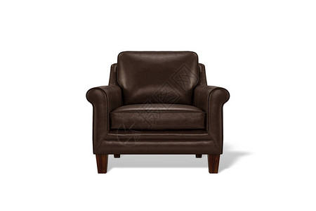 棕色奢侈皮制古典手椅用木腿在白色背景图片