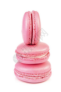 古代糊面粉红色的法国马卡龙或马卡龙在白色背景上切图片