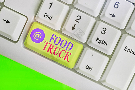 文字书写文本食品卡车商业照片展示了一辆带有烹饪和销售食品设图片