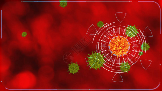 熔岩色covid19数字分析以寻找疫苗和药物以及模糊红色背景下图片