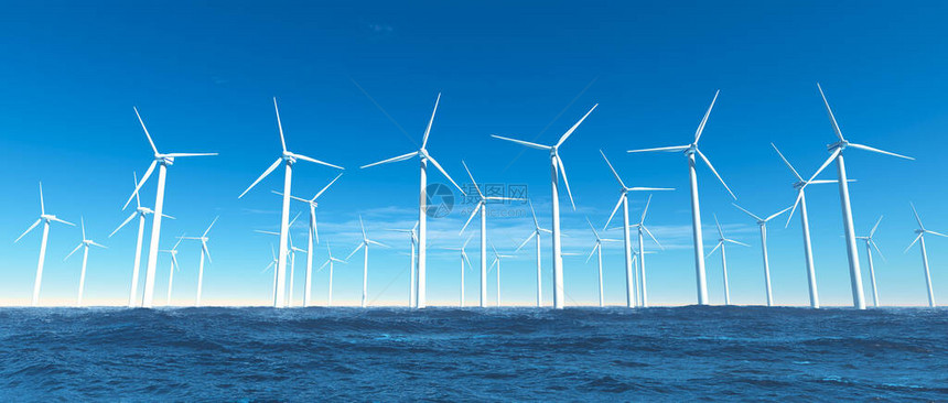 海洋中的风力涡轮机这是3图片