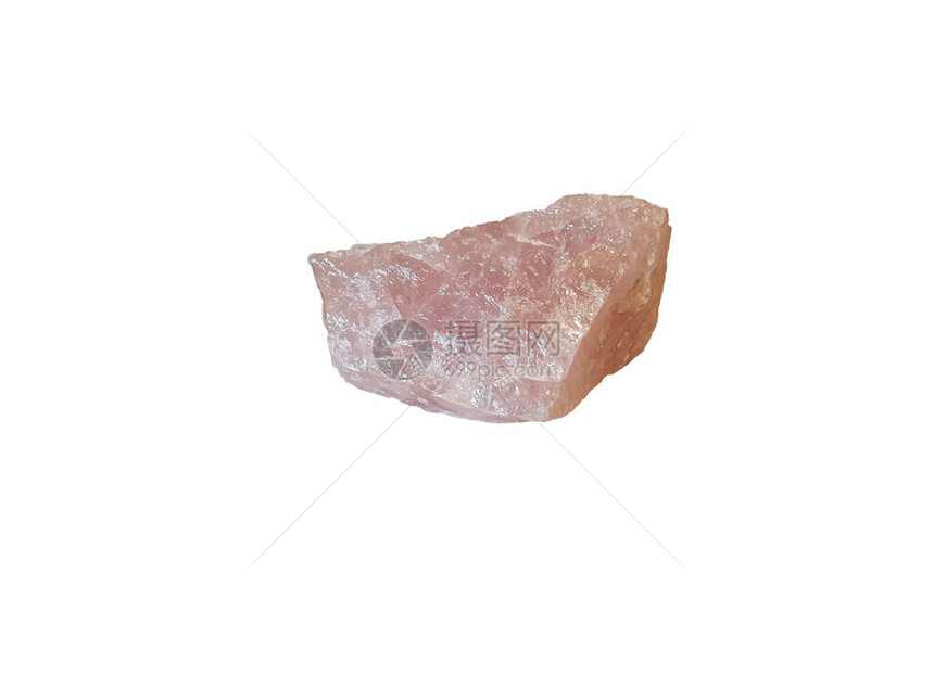 以白色背景隔绝的玫瑰石英矿岩宝石白底之图片
