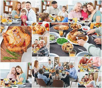 家庭在家中庆祝感恩节的图片