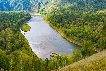 含绿色河岸的缓慢大河用于水图片