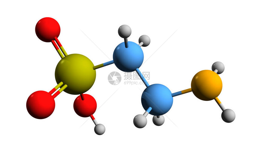 Taurine骨骼配方3D图像白底分离的2氨基乙烷硫酸图片