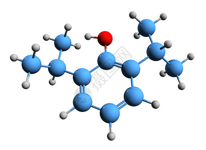 药效学白底隔离的短期药物短效药物的分子化学结构3D型propolovol骨骼背景