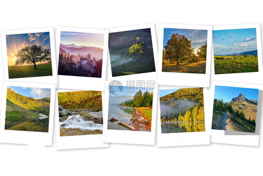 与自然景观照片相拼合的照片山地湖泊图片