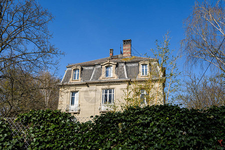 法国美丽的豪华房地产公寓楼穿过高的绿篱图片