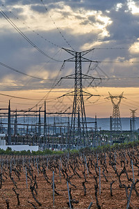 高压电站周围的葡萄园环绕着高压电站背图片