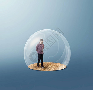 3D气泡屏蔽保护内的人留在家中的概念隔离期图片