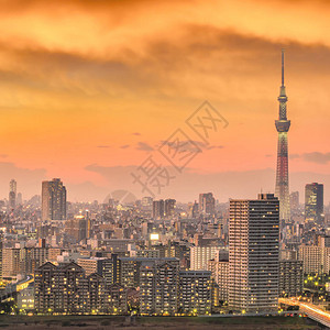 日本落时的东京城市天际线图片
