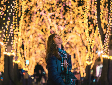 在日本仙台的JozenjiChristmas灯光节日夜装着冬衣的背景图片