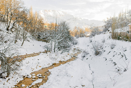 乌兹别克斯坦的冬季雪山景观图片