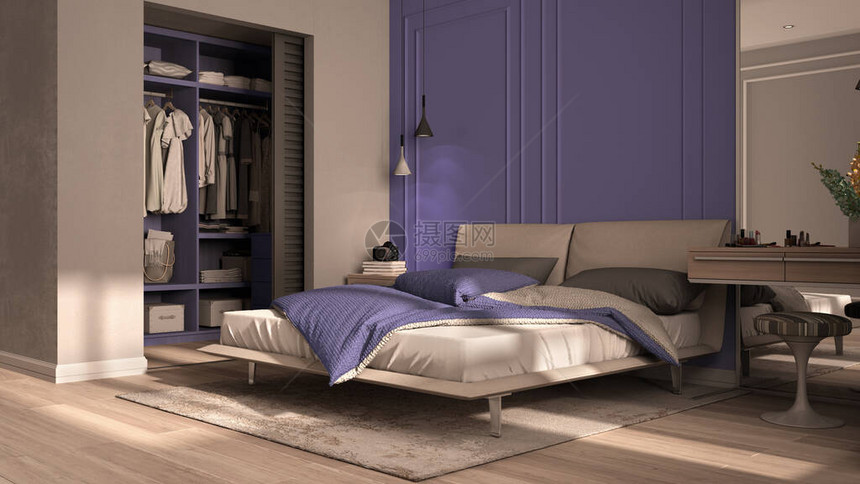 紫色调的简约经典卧室图片