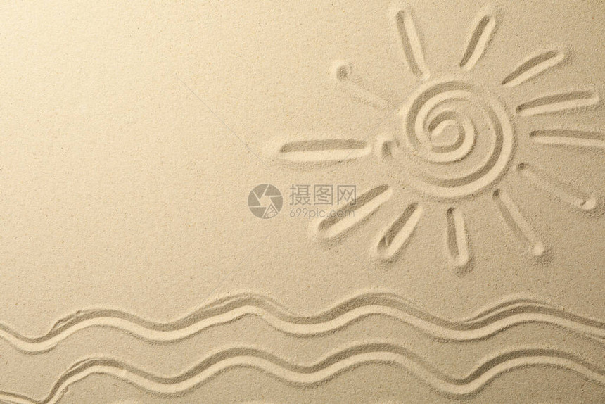 海沙背景上的太阳和海浪图片图片