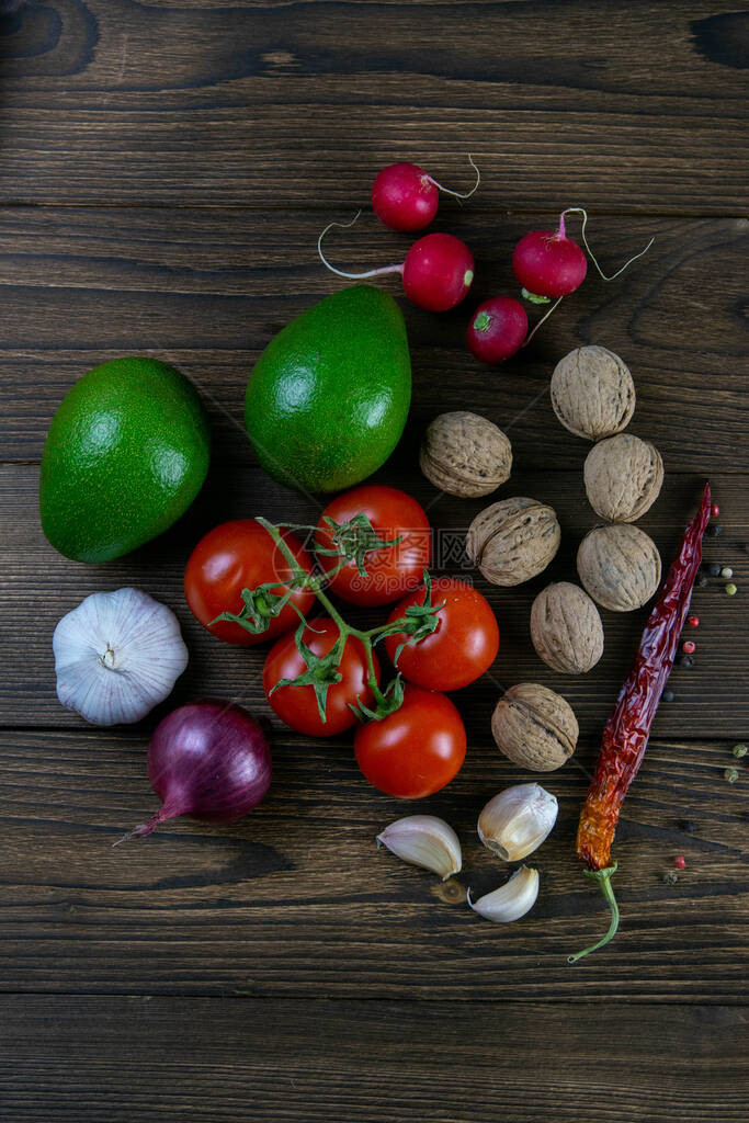 健康水果坚果和蔬菜的背景图片