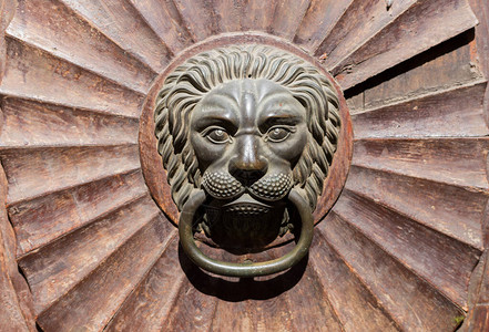 狮子头形状的古董黄铜门环图片