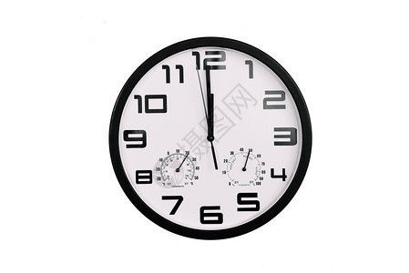 简单的经典黑白圆钟将白色隔开墙上有阿拉伯数字的时钟显示图片