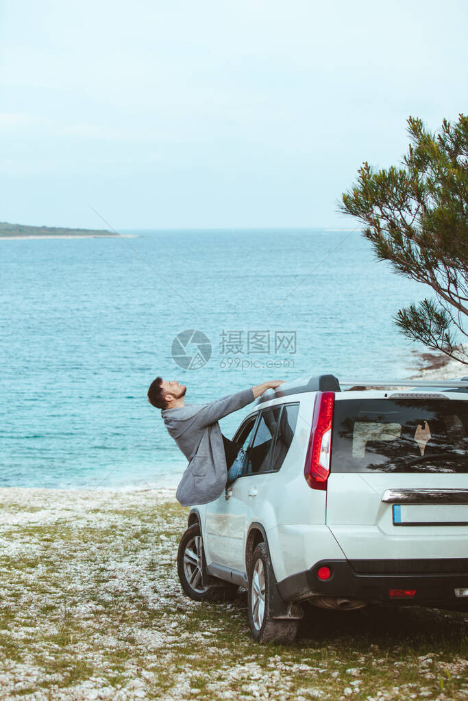 夏海背景复制空间租车旅行概念图片