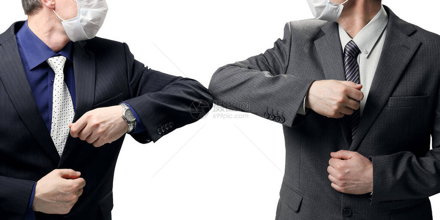 两名西服商人因感染危险而互不握手互打图片