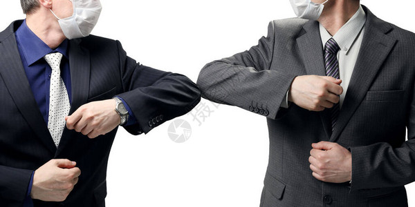 两名西服商人因感染危险而互不握手互打图片