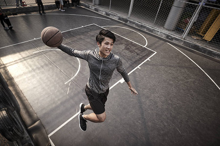 年轻的成年男篮球运动员试图在户外图片
