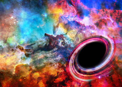 远方星系和恒星附近有亮色的黑洞科幻小说电影粒这幅图像的部分是由美国图片