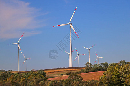 在小麦金田生产电力的风力图片