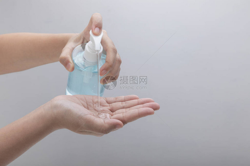 妇女用酒精凝胶泵瓶或抗菌肥皂净化剂洗手图片