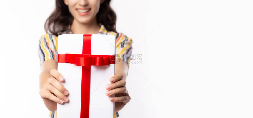 在生日新年情人节圣诞节幸福的特殊日子笑脸时收到礼盒图片