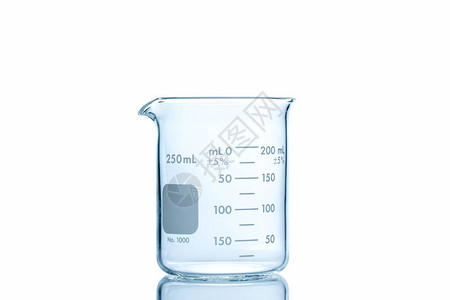 250ml实验室科学实验用测量烧杯在白色背景和剪切路径科学设备和教图片