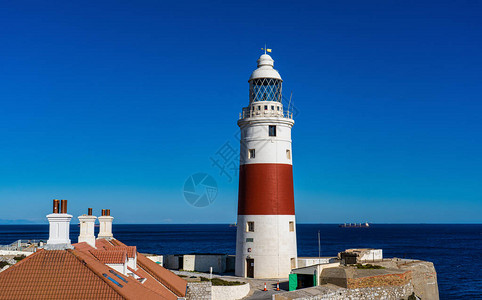 欧罗巴角灯塔三位一体灯塔或维多利亚塔背景是直布罗陀海峡英国海外图片