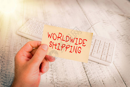 概念手写显示全球航运概念含义海运货物国际货运人手持彩色提醒图片