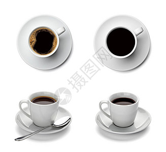 白色背景上各种咖啡杯的集合每个杯子分别图片
