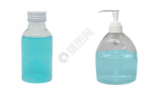 白色背景瓶中的乙醇和洗手液图片