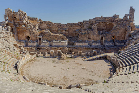 古希腊剧院的废墟土耳其安塔利图片