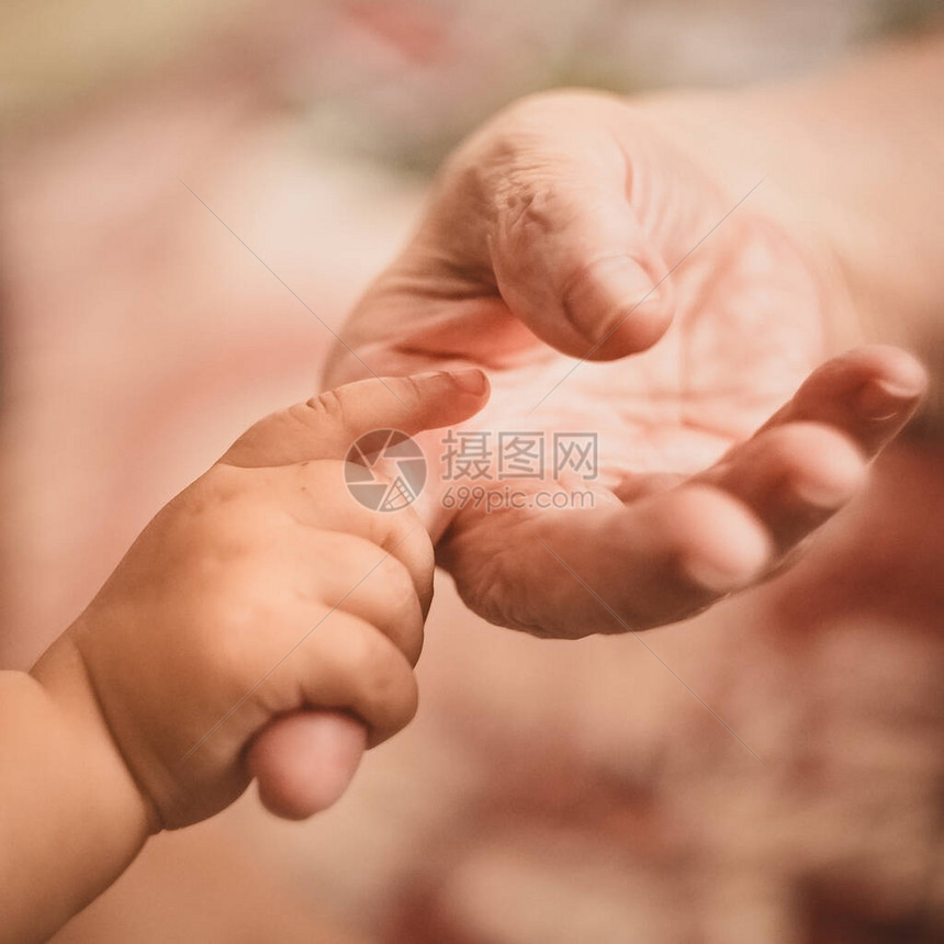 孙女的小手握在外婆的手指上被外图片