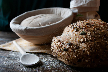 发酵篮中生的酵母面包背景图片