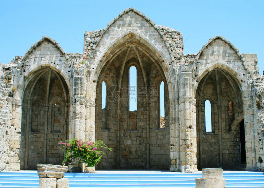 位于中世纪小镇罗得岛的伯格圣母教堂可以追溯到14世纪伯格圣母教堂中世纪遗址流浪癖希腊的图片