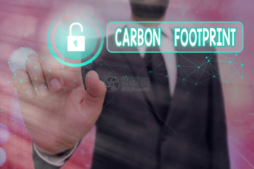 显示碳足迹的文本符号商业图片显示活动产生的二氧化碳释放大气量单图片