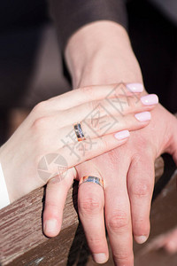 新婚夫妇的手在婚礼后戴上戒指背景图片