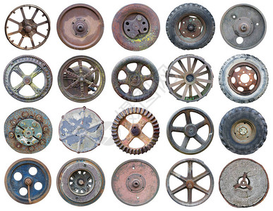 农业机械的20个生锈金属回转车轮图片