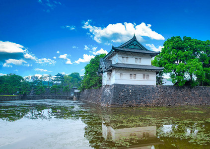 日本东京的皇宫白天在蓝天空背景上图片